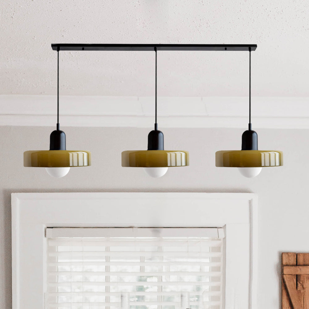 3-głowicowa lampa wisząca Bauhaus wykonana z kolorowego szkła