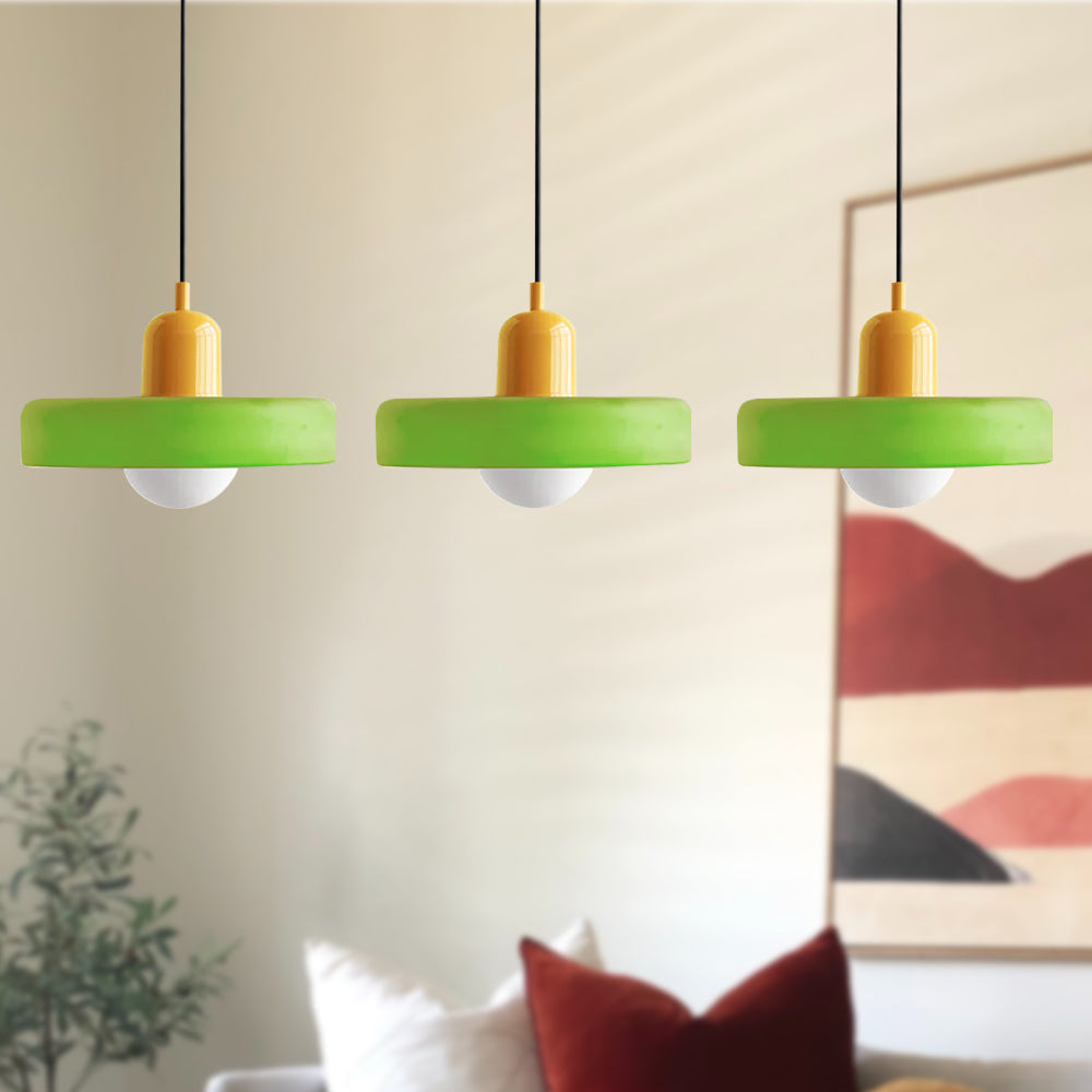 3-głowicowa lampa wisząca Bauhaus wykonana z kolorowego szkła
