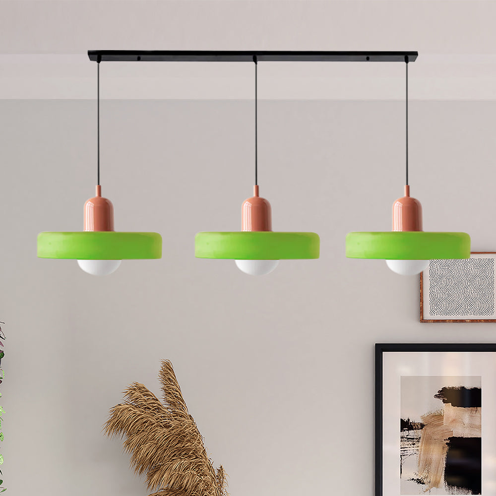 3-głowicowa lampa wisząca Bauhaus wykonana z kolorowego szkła