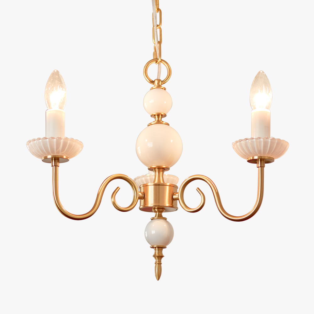 Kremowy szklany żyrandol amerykański retro metalowy żyrandol lampa sypialniana