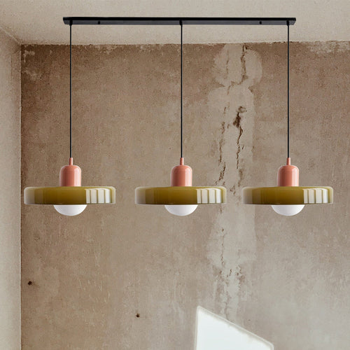 3-głowicowa lampa wisząca Bauhaus wykonana z kolorowego szkła